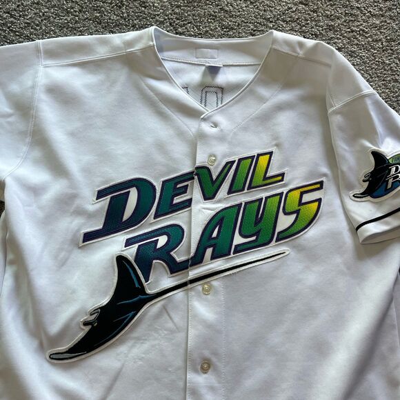 VTG Tampa Bay Devil Rays Baldelli Russell Diamond Collection Jersey White Sz 48 - Picture 3 of 10